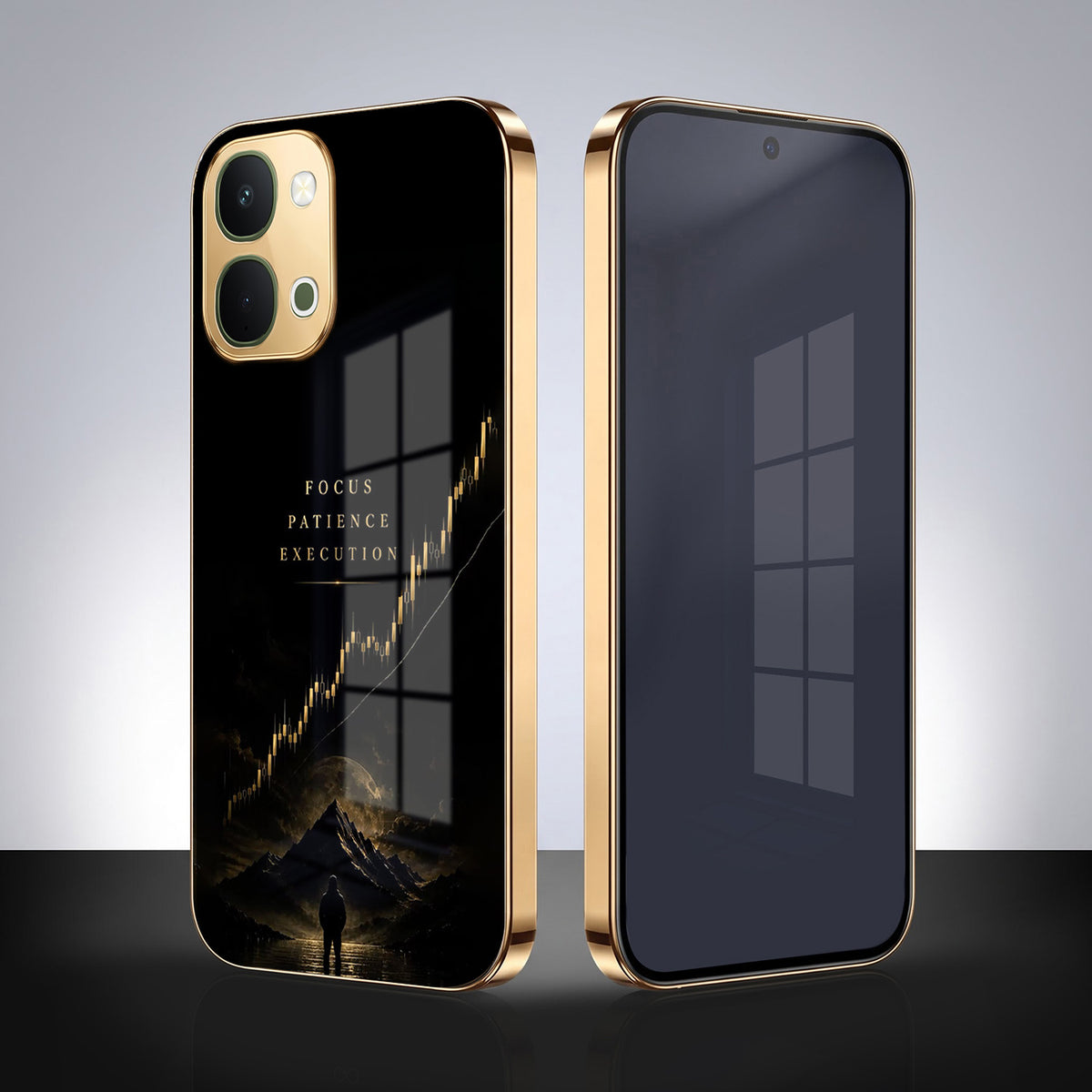 Vivo T5X 5G Focus Gold Electroplated Glass Phone Back Case