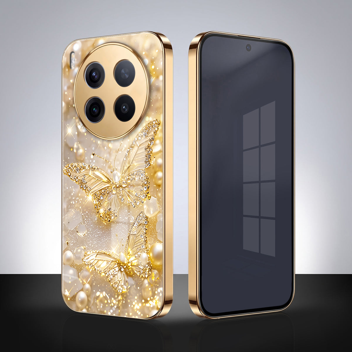 Vivo X300 Pro 5G Golden Butterfly Gold Electroplated Glass Phone Back Case