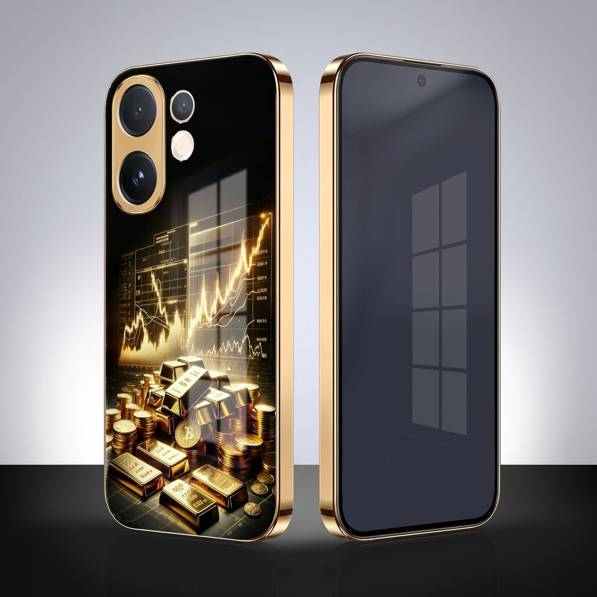 Vivo V60 5G Luxury Wealth Trader Gold Electroplated Glass Phone Back Case