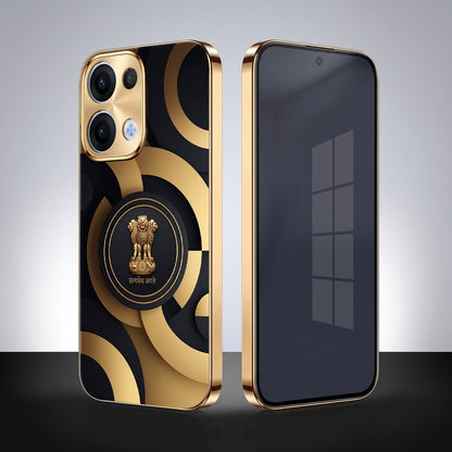 Oppo Reno 13 5G Royal Emblem Gold Electroplated Glass Phone Back Case