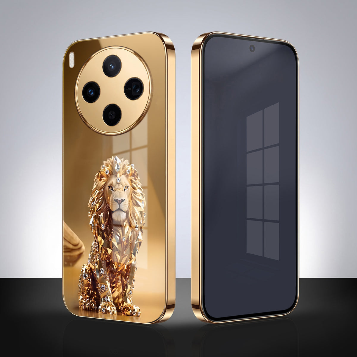 Vivo X300 5G Luxury Lion Gold Electroplated Glass Phone Back Case