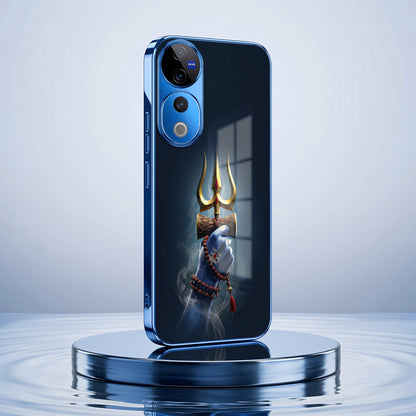 Vivo V40 Pro 5G Divine Shiva Trisul Blue Electroplated Glass Phone Back Case