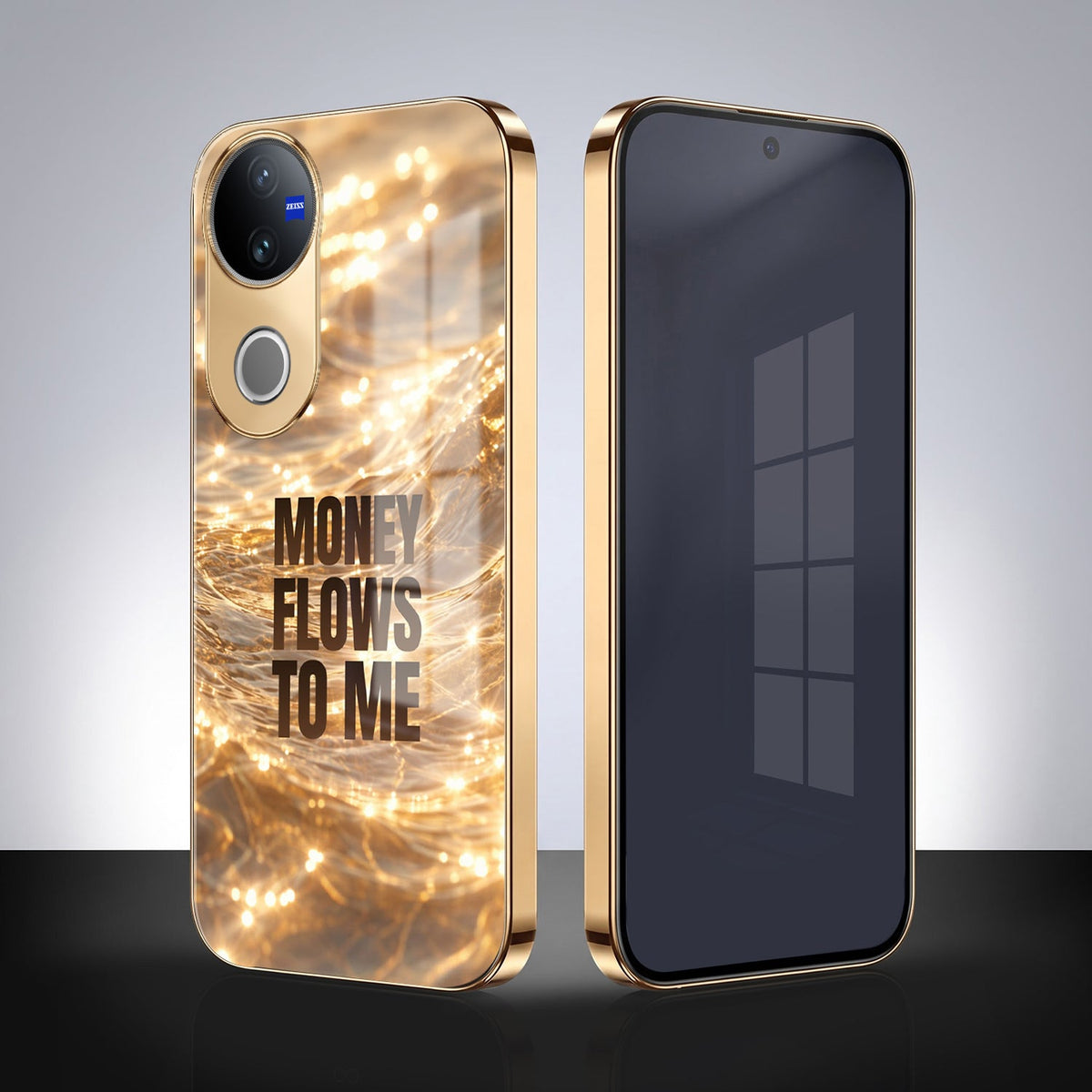 Vivo V50 5G Money Flows To Me Gold Electroplated Glass Phone Back Case