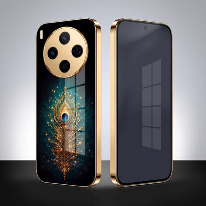 Vivo X300 5G Golden Peacock Feather Gold Electroplated Glass Phone Back Case