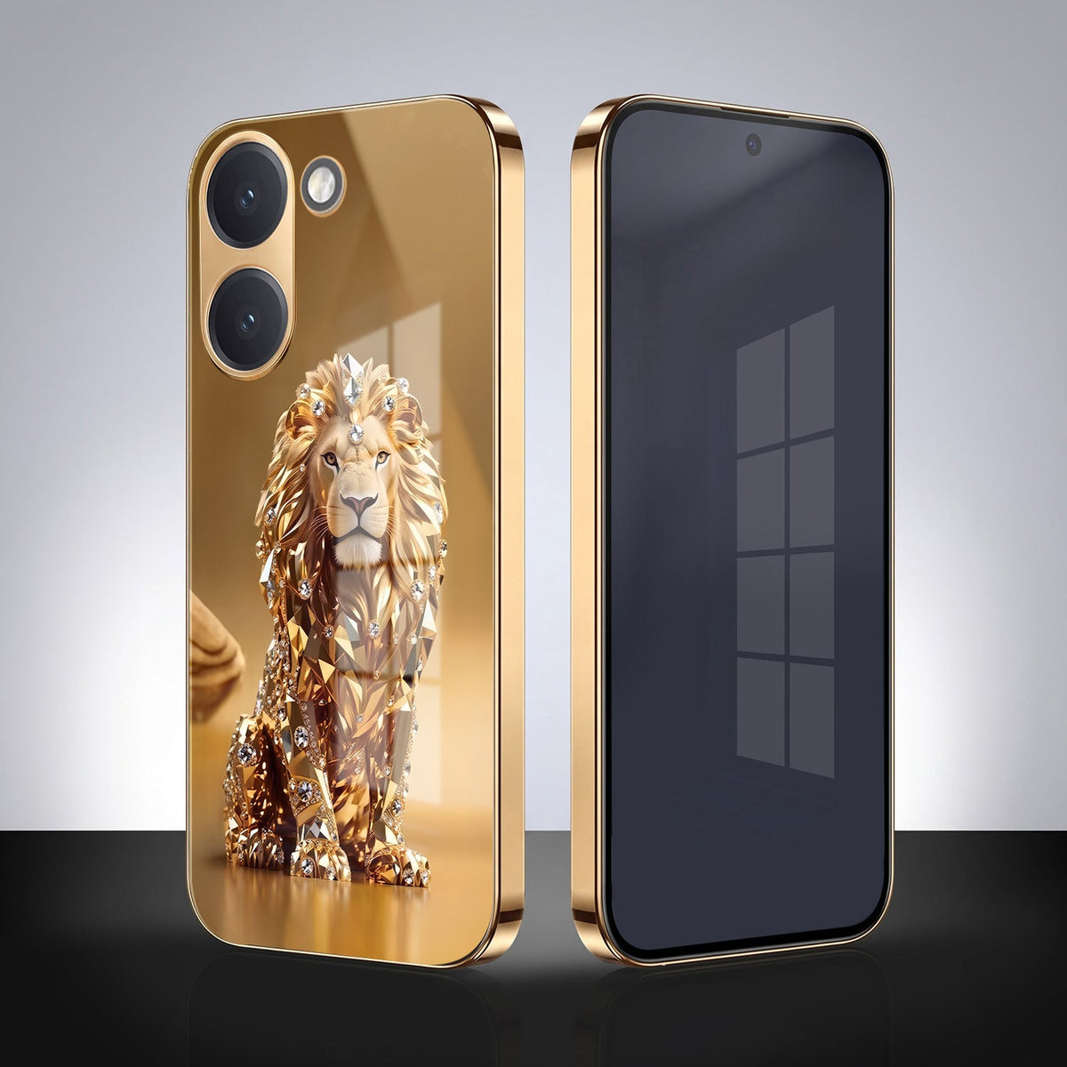Poco X8 Pro 5G Luxury Lion Gold Electroplated Glass Phone Back Case