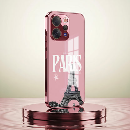 Vivo V70 5G Luxury Paris Tower Pink Electroplated Glass Phone Back Case