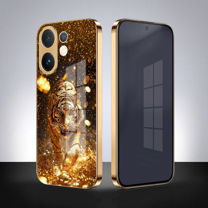 Vivo V60 5G Luxury Tiger Gold Electroplated Glass Phone Back Case