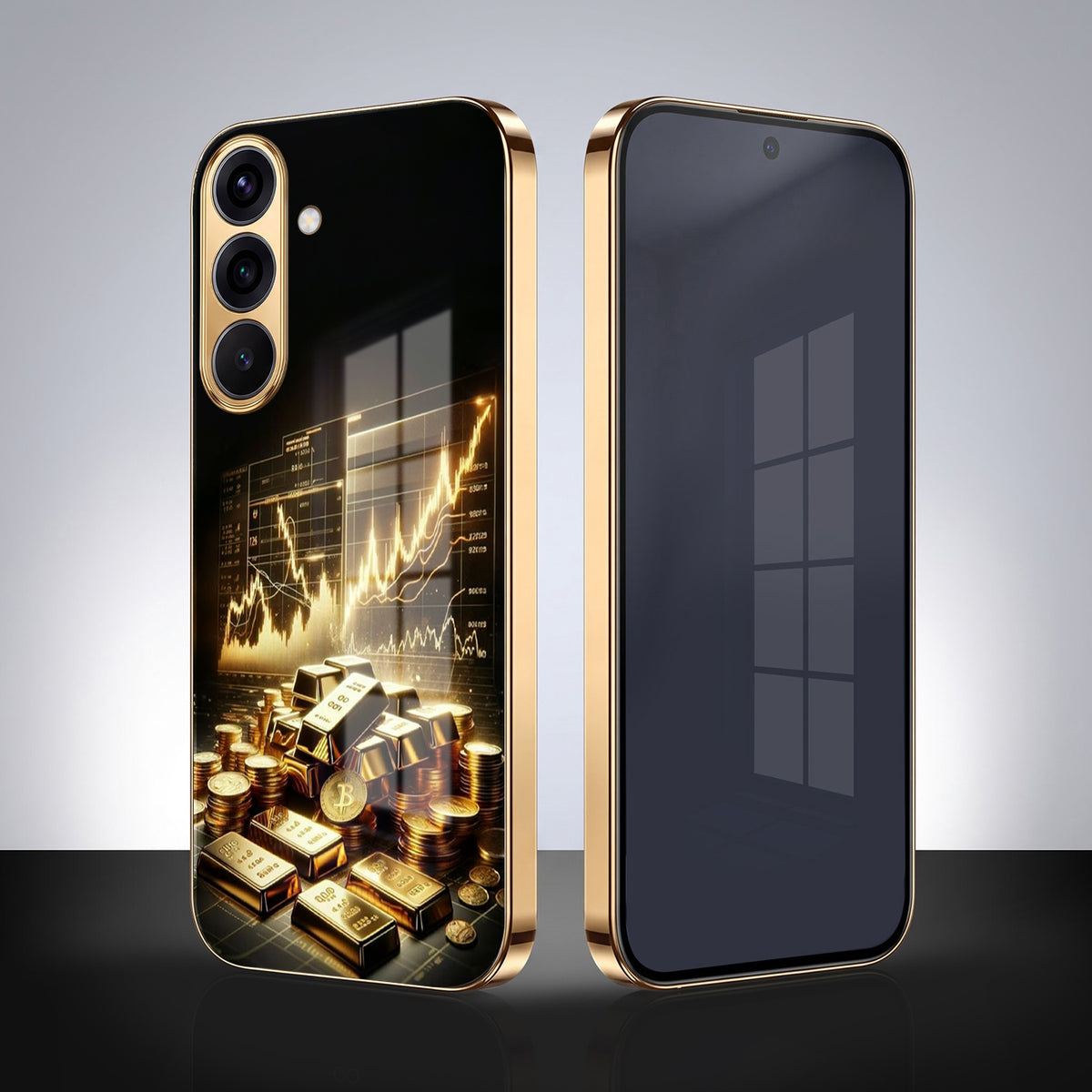 Samsung Galaxy A36 5G Luxury Wealth Trader Gold Electroplated Glass Phone Back Case