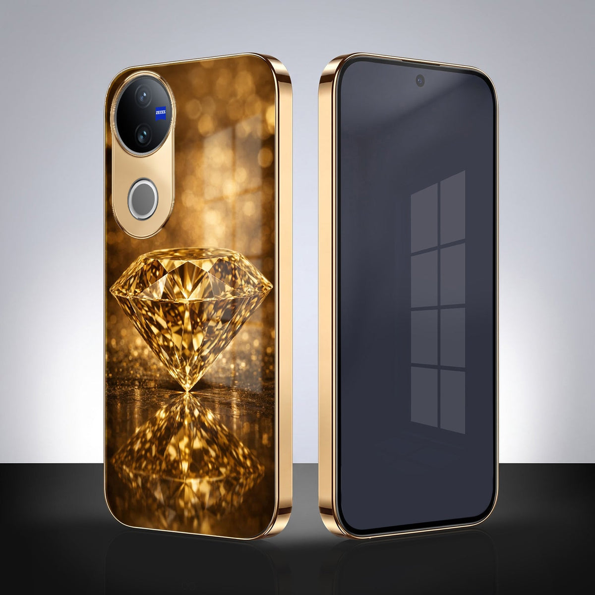 Vivo V50 5G Golden Diamond Gold Electroplated Glass Phone Back Case