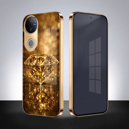 Vivo V50 5G Golden Diamond Gold Electroplated Glass Phone Back Case