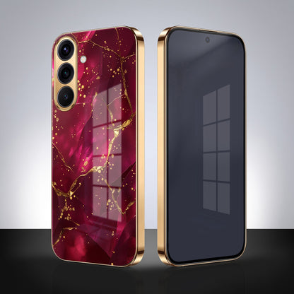 Samsung Galaxy A36 5G Luxury Crimson Marble Gold Electroplated Glass Phone Back Case