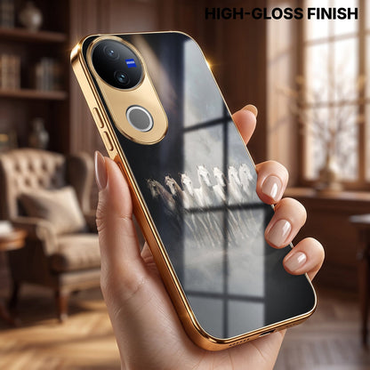 Vivo V50 5G Running Horses Gold Electroplated Glass Phone Back Case