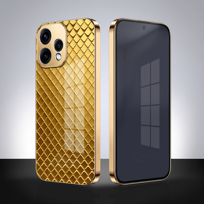 Oppo Reno 15 5G Golden Criss Cross Gold Electroplated Glass Phone Back Case