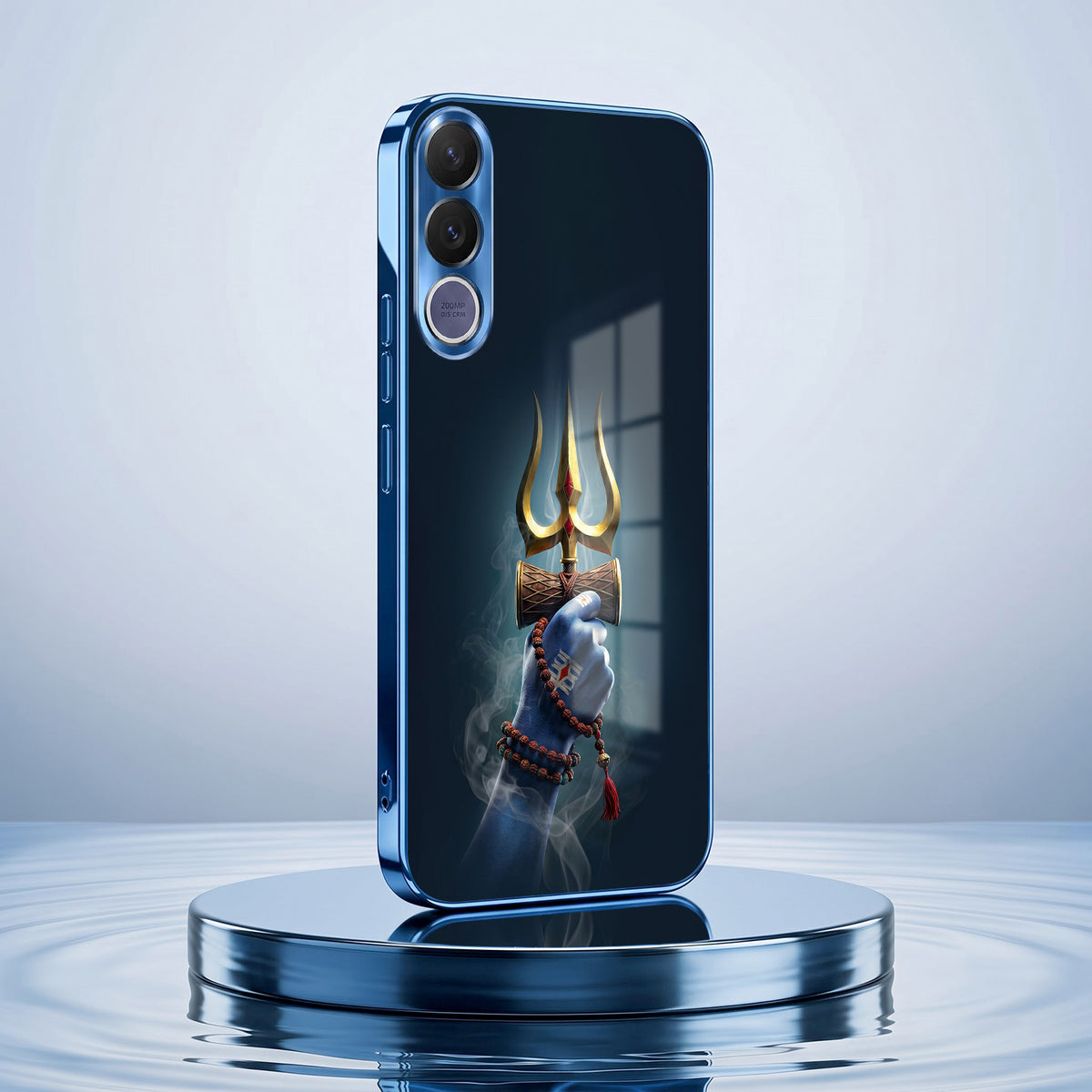 Vivo V70 FE 5G Divine Shiva Trisul Blue Electroplated Glass Phone Back Case