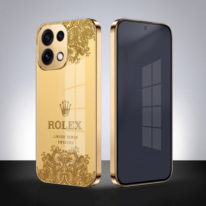 Oppo Reno 16C 5G Rolex Crown Gold Electroplated Glass Phone Back Case