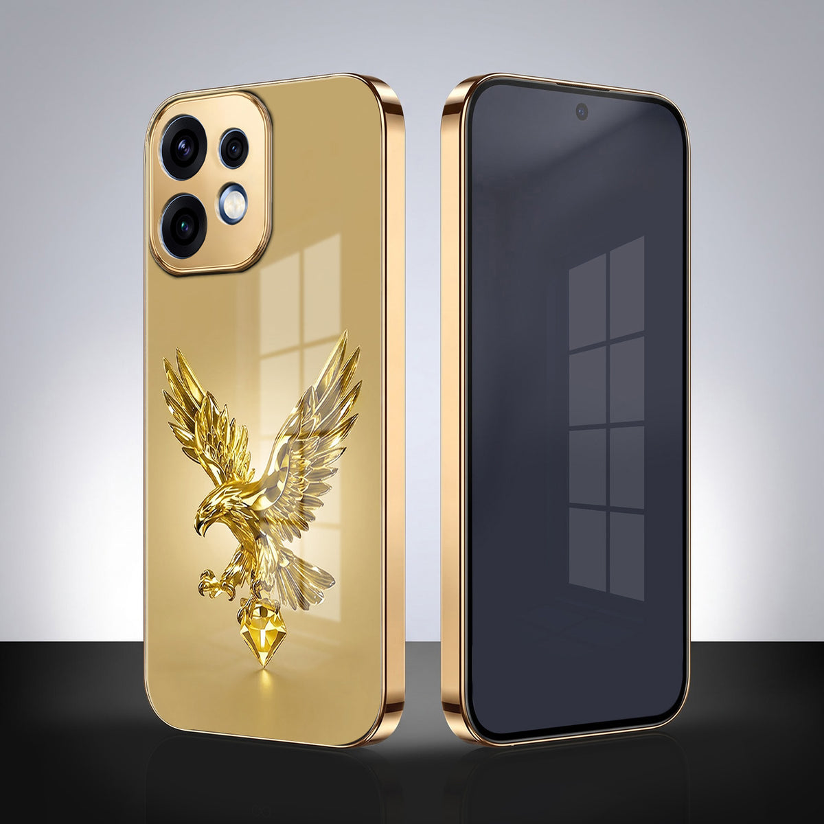 Oppo Reno 16 5G Golden Eagle Gold Electroplated Glass Phone Back Case