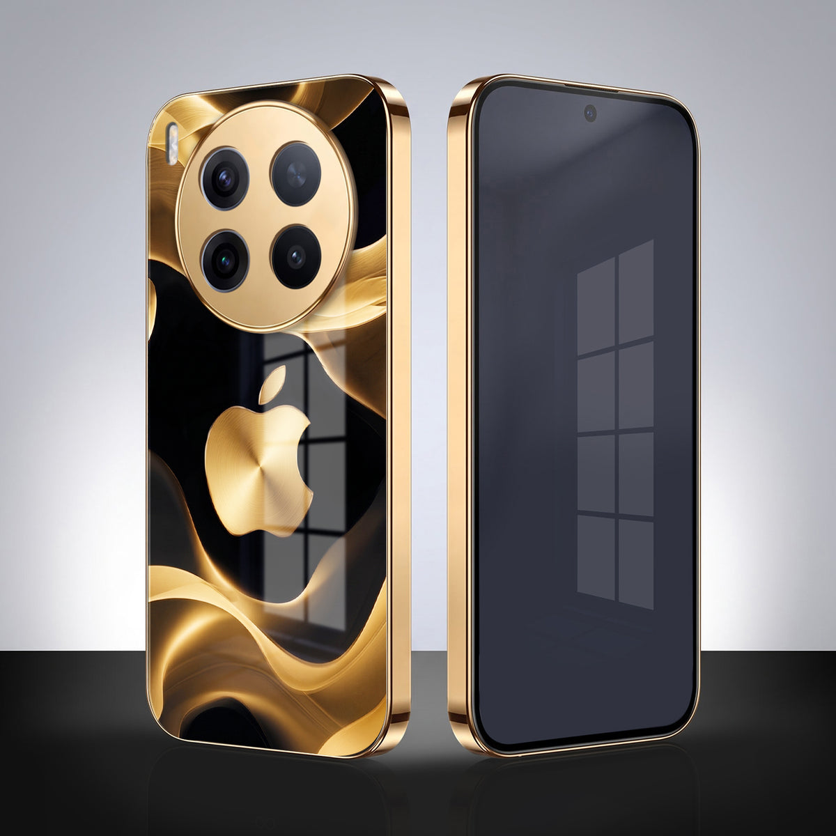 Vivo X300 Pro 5G Luxury Wave Gold Electroplated Glass Phone Back Case