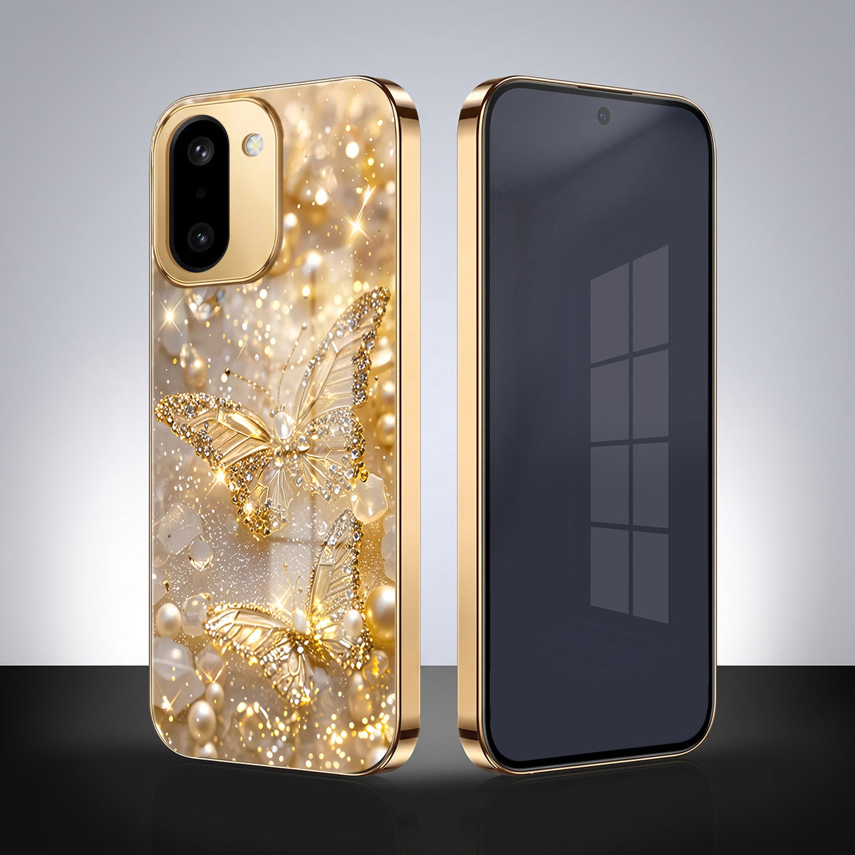 OnePlus 15R 5G Golden Butterfly Gold Electroplated Glass Phone Back Case