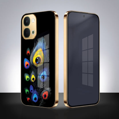 Vivo T5x 5G Premium Peacock Feather Gold Electroplated Glass Phone Back Case