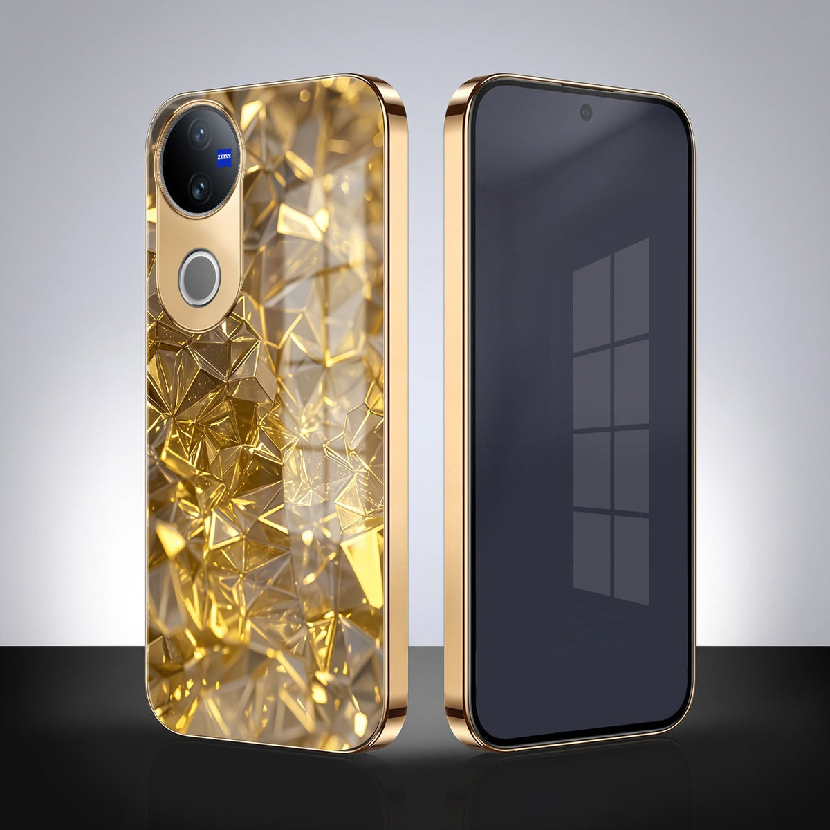Vivo V50 5G Golden Diamond Shatter Gold Electroplated Glass Phone Back Case