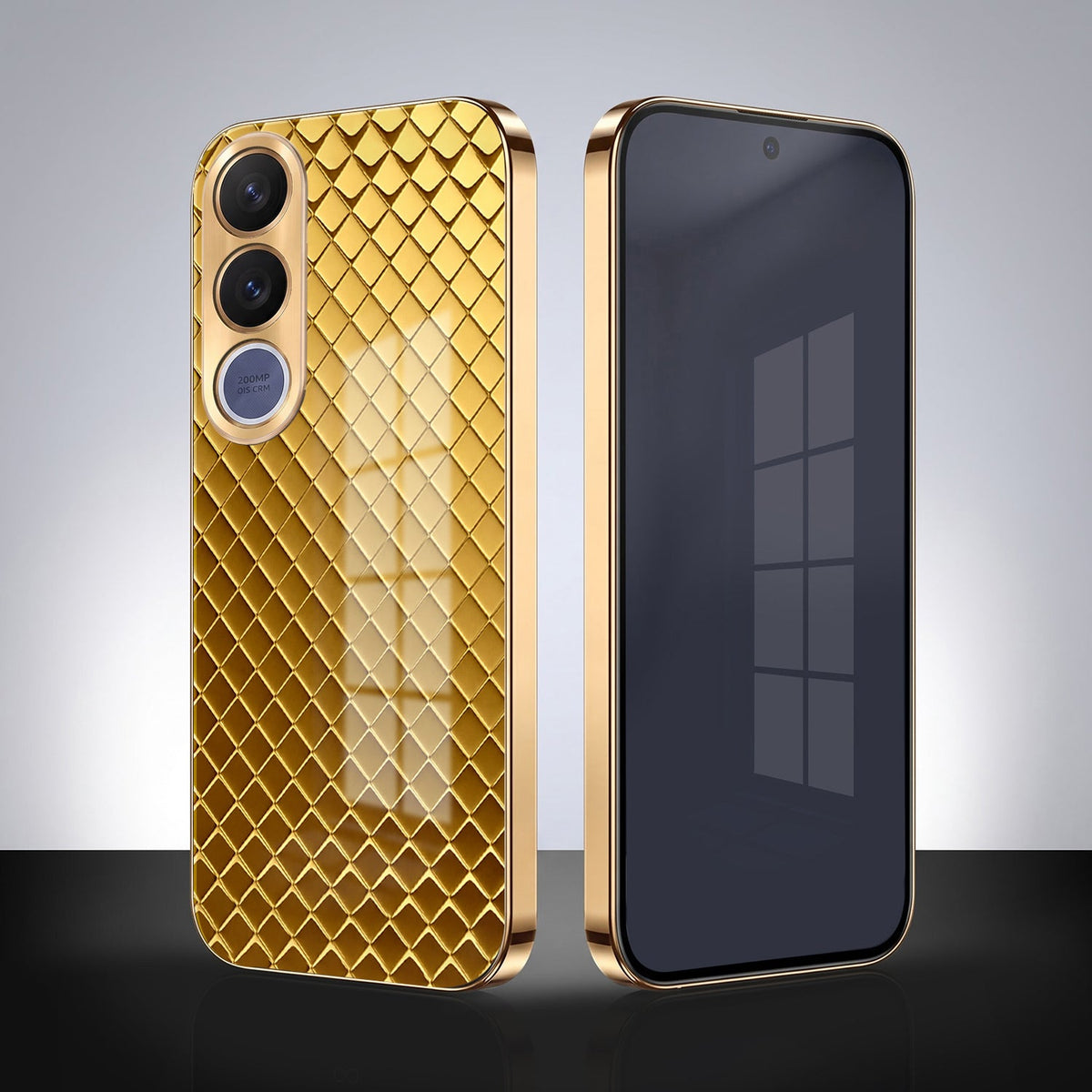 Vivo V70 FE 5G Golden Criss Cross Gold Electroplated Glass Phone Back Case