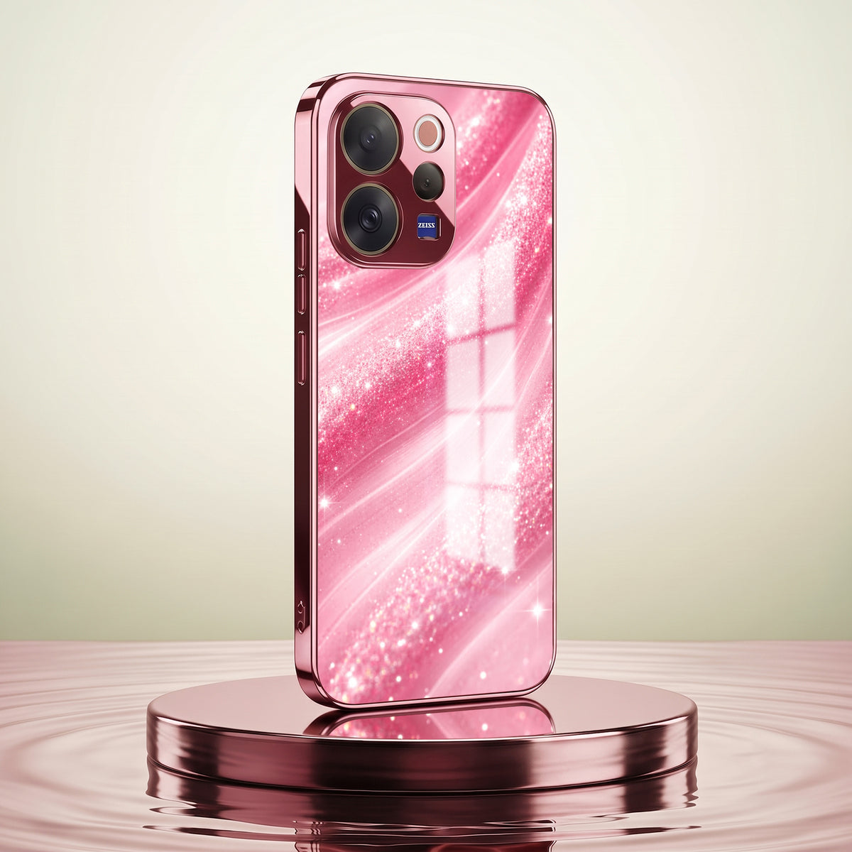 Vivo V70 5G Luxury Glitter Wave Pink Electroplated Glass Phone Back Case