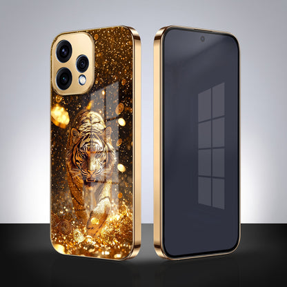 Oppo Reno 15 5G Luxury Tiger Gold Electroplated Glass Phone Back Case