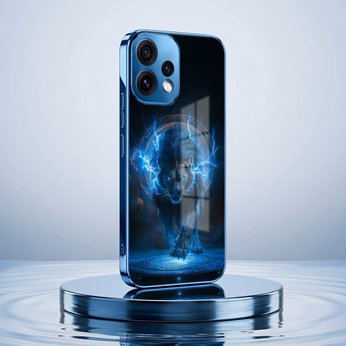 Oppo Reno 15 5G Blue Spirit Tiger Blue Electroplated Glass Phone Back Case