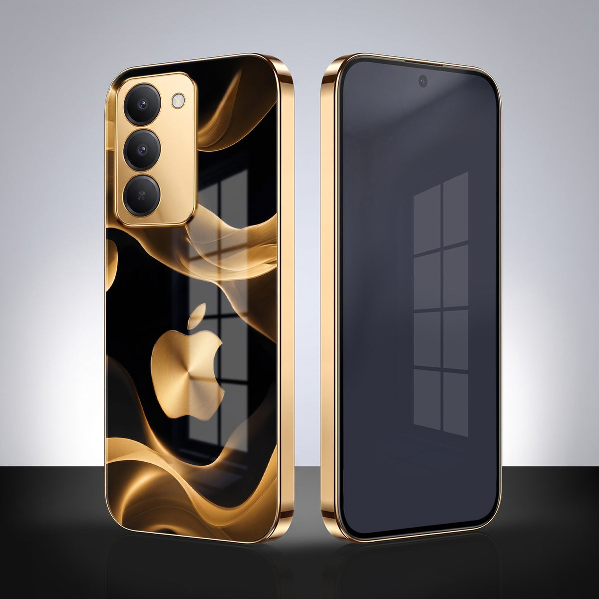 Redmi 15 5G Luxury Wave Gold Electroplated Glass Phone Back Case