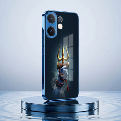 Vivo V60 5G Divine Shiva Trisul Blue Electroplated Glass Phone Back Case