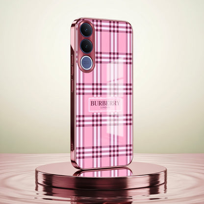 Vivo V70 FE 5G Burberry Classic Pink Electroplated Glass Phone Back Case