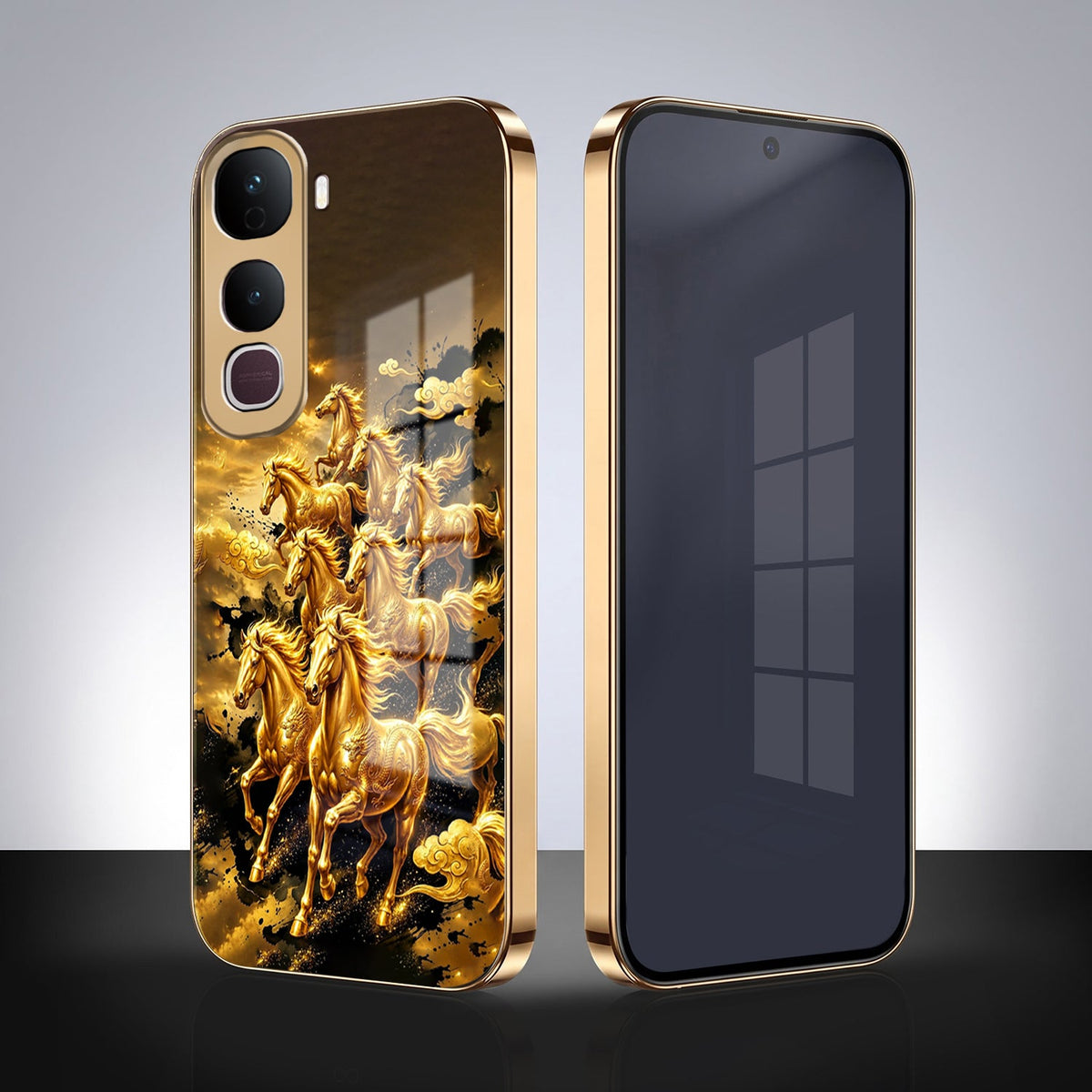 Vivo Y400 Pro 5G Celestial Seven Horses Gold Electroplated Glass Phone Back Case