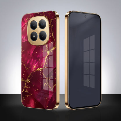 Redmi Note 15 Pro Plus 5G Luxury Crimson Marble Gold Electroplated Glass Phone Back Case