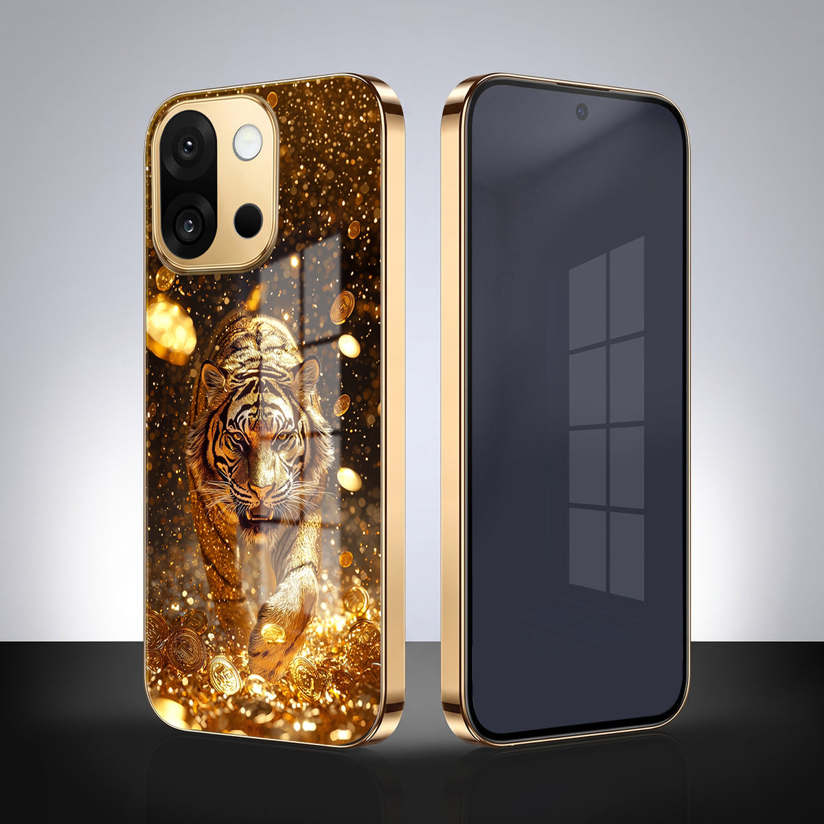 OnePlus 13s 5G Luxury Tiger Gold Electroplated Glass Phone Back Case