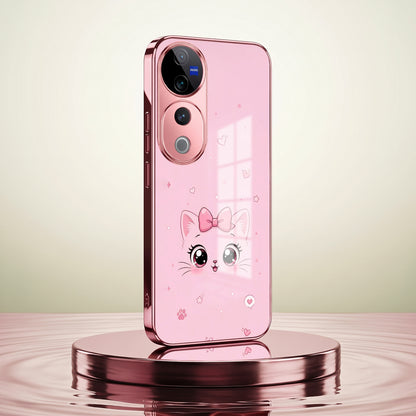 Vivo V40 Pro 5G Luxury Cute Cat Pink Electroplated Glass Phone Back Case