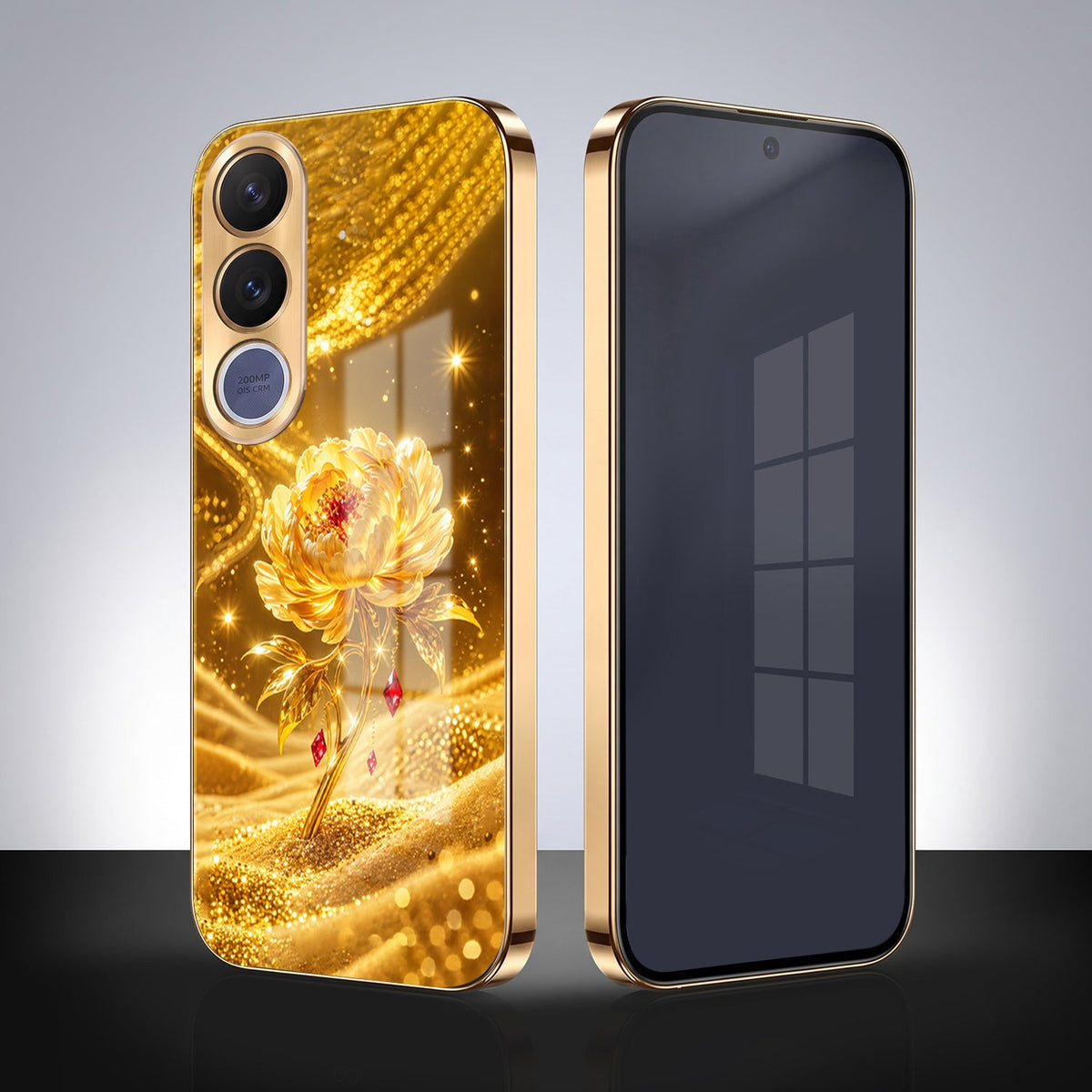 Vivo V70 FE 5G Golden Rose Elegance Gold Electroplated Glass Phone Back Case