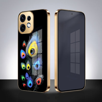 Oppo Reno 16 5G Multi-Feather Peacock Gold Electroplated Glass Phone Back Case