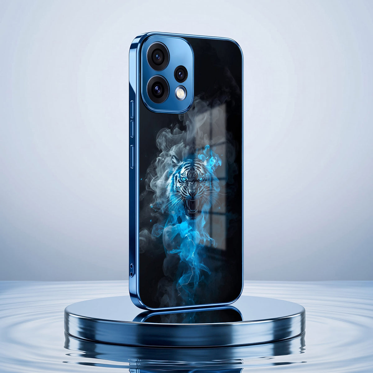Oppo Reno 15 5G Thunder Titan Lion Blue Electroplated Glass Phone Back Case