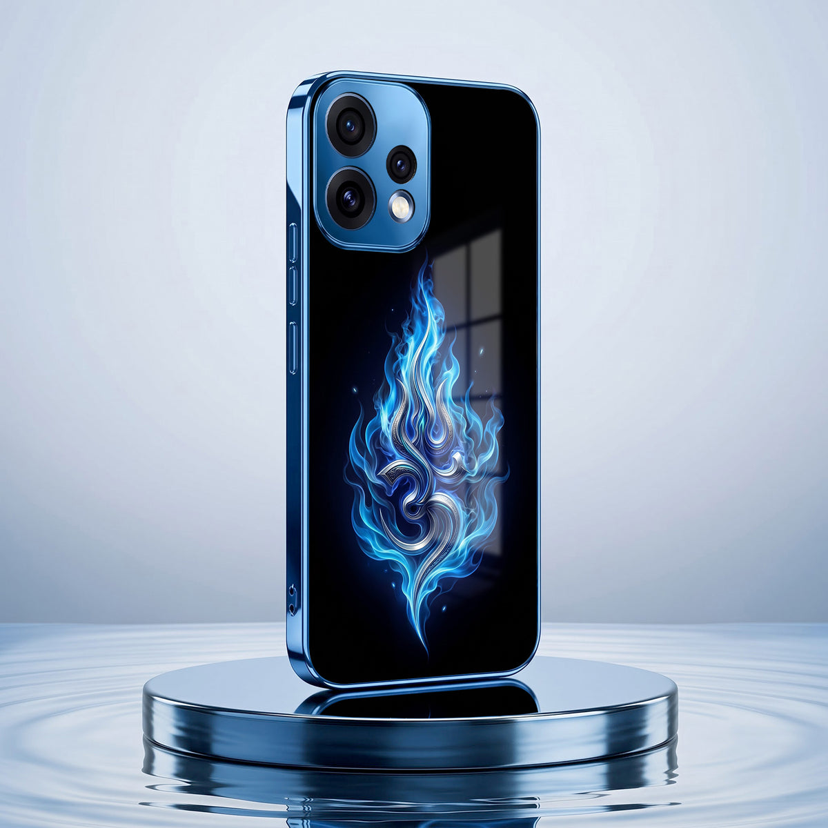 Oppo Reno 15 5G Blue Flame OM Blue Electroplated Glass Phone Back Case