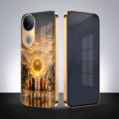 Vivo V50 5G Celestial Seven Horses Gold Electroplated Glass Phone Back Case