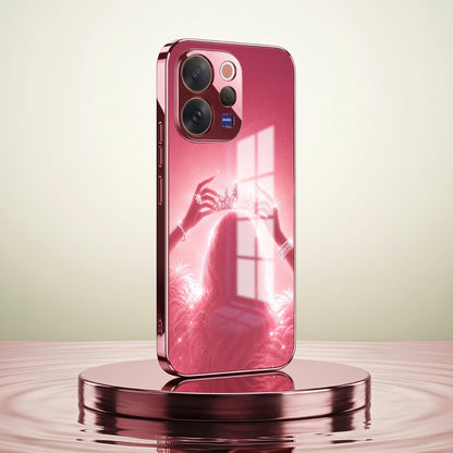 Vivo V70 5G Luxury Crown Queen Pink Electroplated Glass Phone Back Case