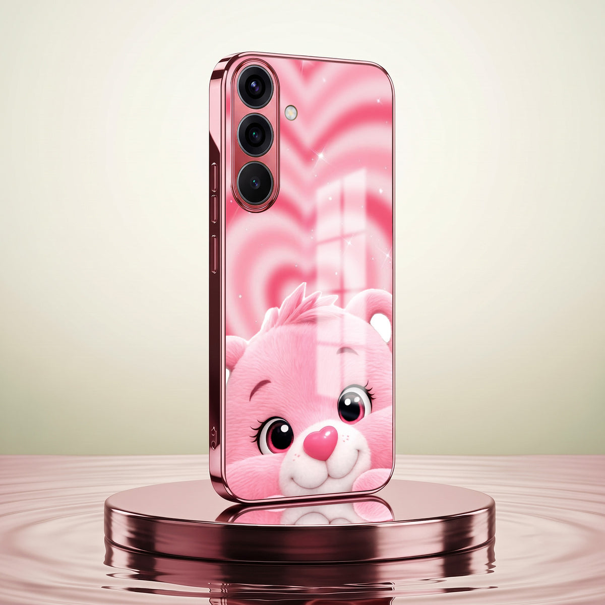 Samsung Galaxy A36 5G Luxury Cute Teddy Pink Electroplated Glass Phone Back Case