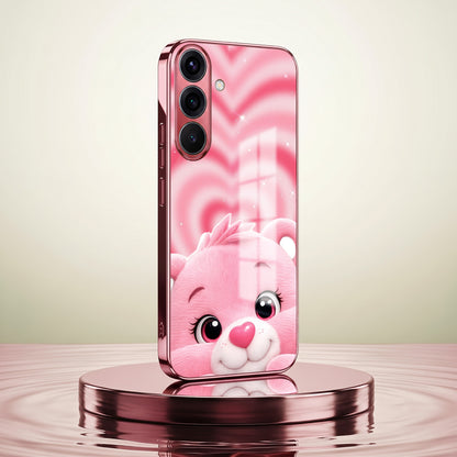 Samsung Galaxy A36 5G Luxury Cute Teddy Pink Electroplated Glass Phone Back Case