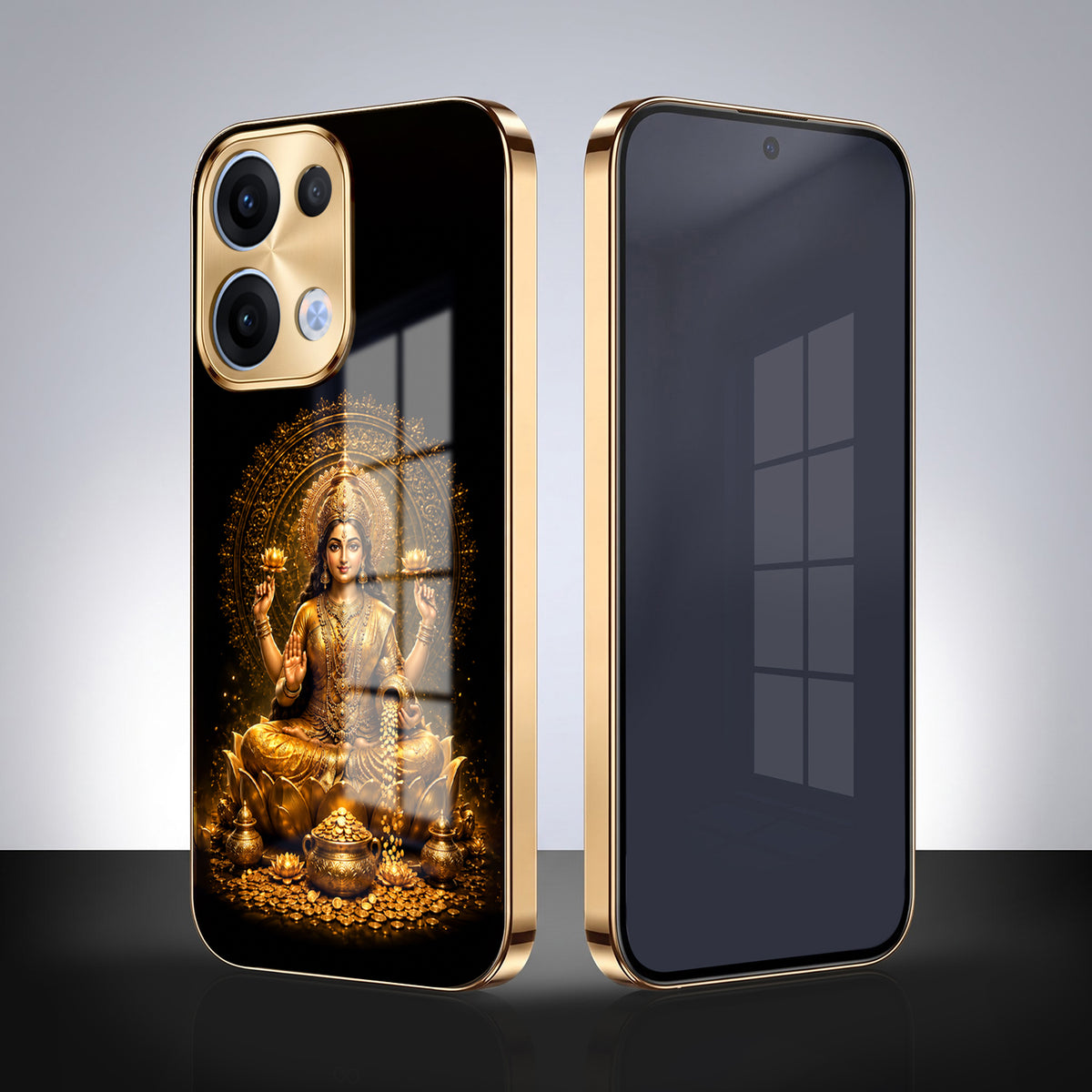 Oppo Reno 13 5G Golden Maa Lakshmi Gold Electroplated Glass Phone Back Case