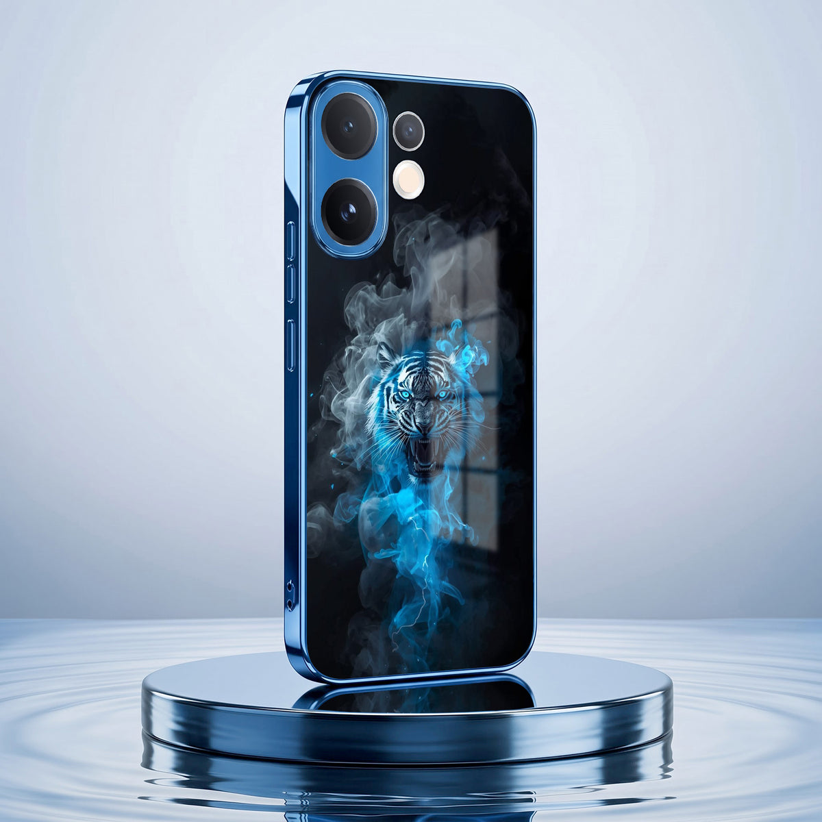 Vivo V60 5G Blue Spirit Tiger Blue Electroplated Glass Phone Back Case