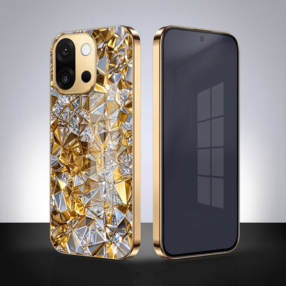 OnePlus 13s 5G White Diamond Shatter Gold Electroplated Glass Phone Back Case