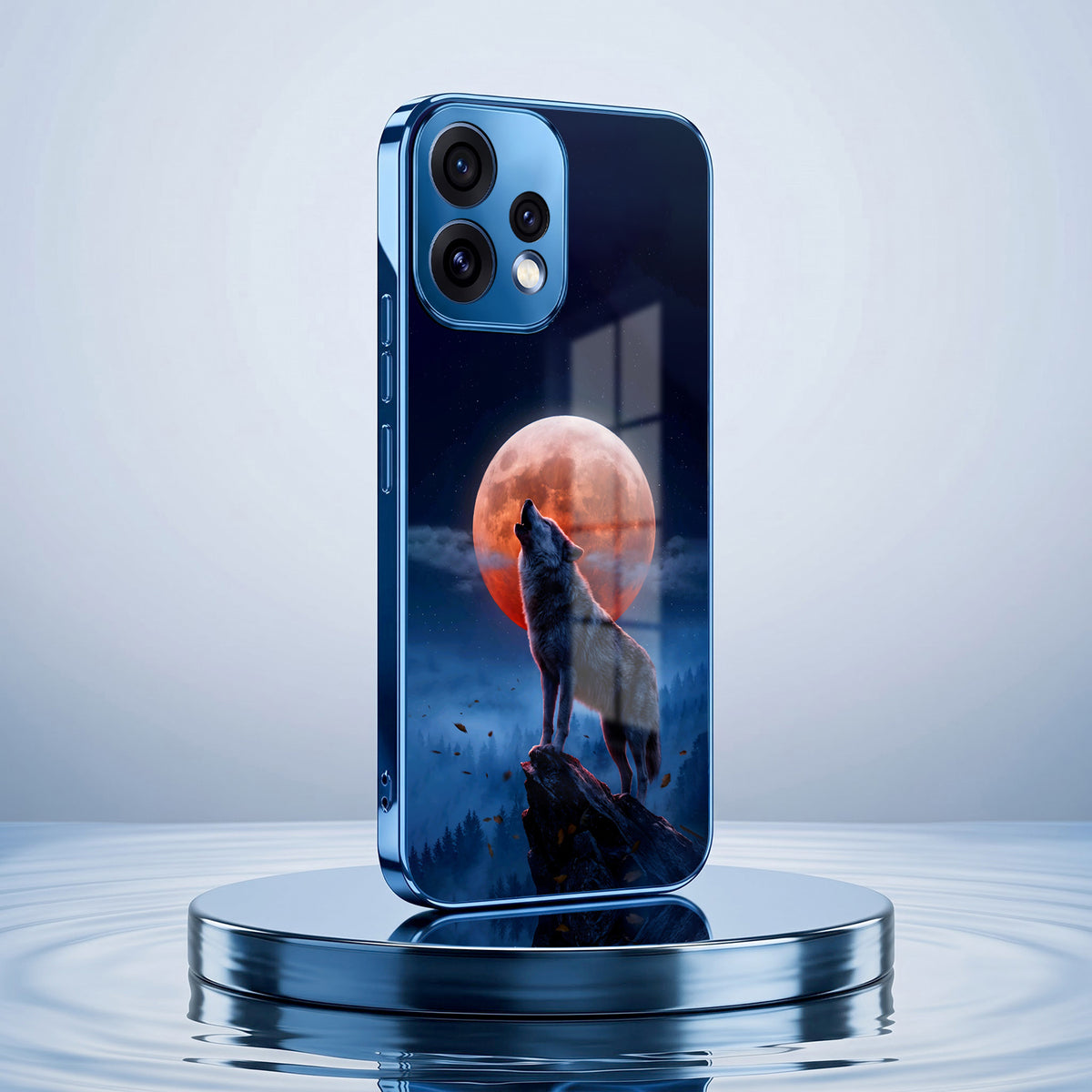 Oppo Reno 15 5G Lunar Wolf Blue Electroplated Glass Phone Back Case