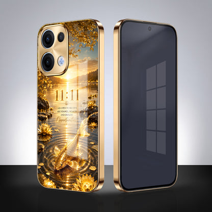 Oppo Reno 13 5G 11:11 Manifestation Gold Electroplated Glass Phone Back Case