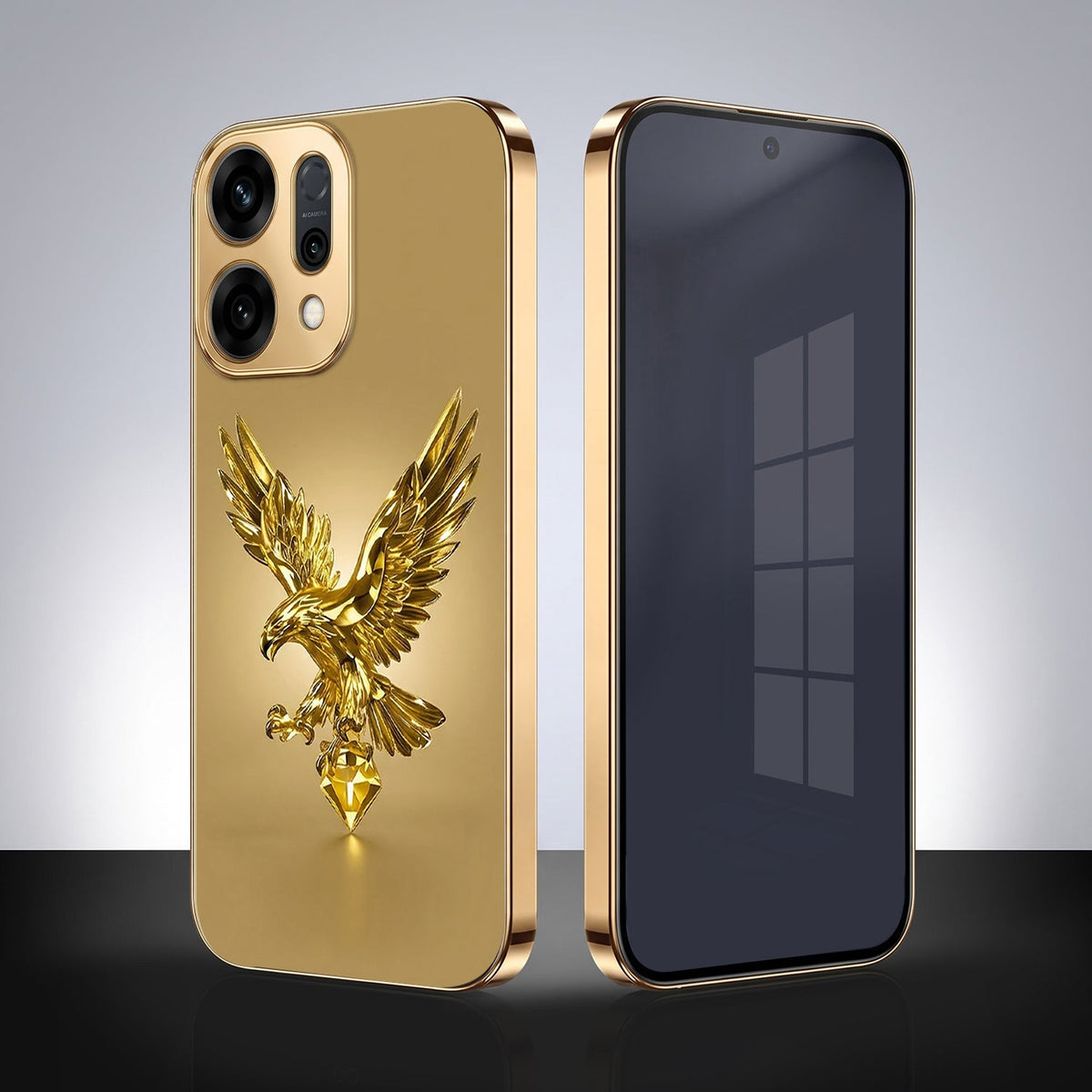 Oppo Reno 14 5G Golden Eagle Gold Electroplated Glass Phone Back Case