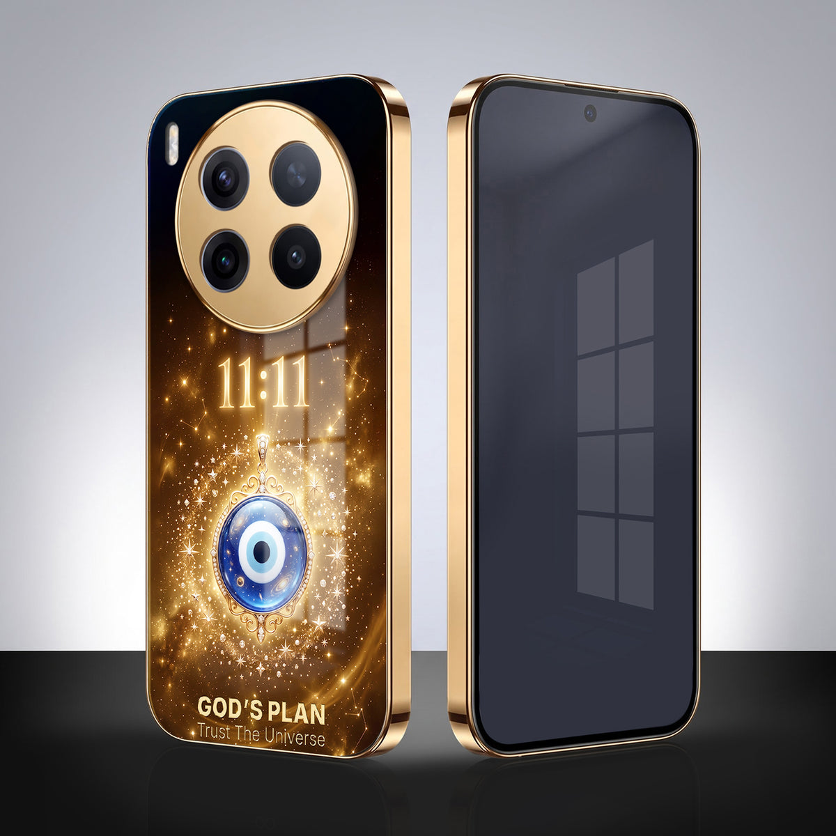 Vivo X300 Pro 5G God’s Plan Evil Eye Gold Electroplated Glass Phone Back Case